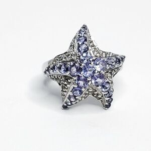 Starfish Ring Nautical Sterling Silver Sz 6 Purple Crystal Rhinestone